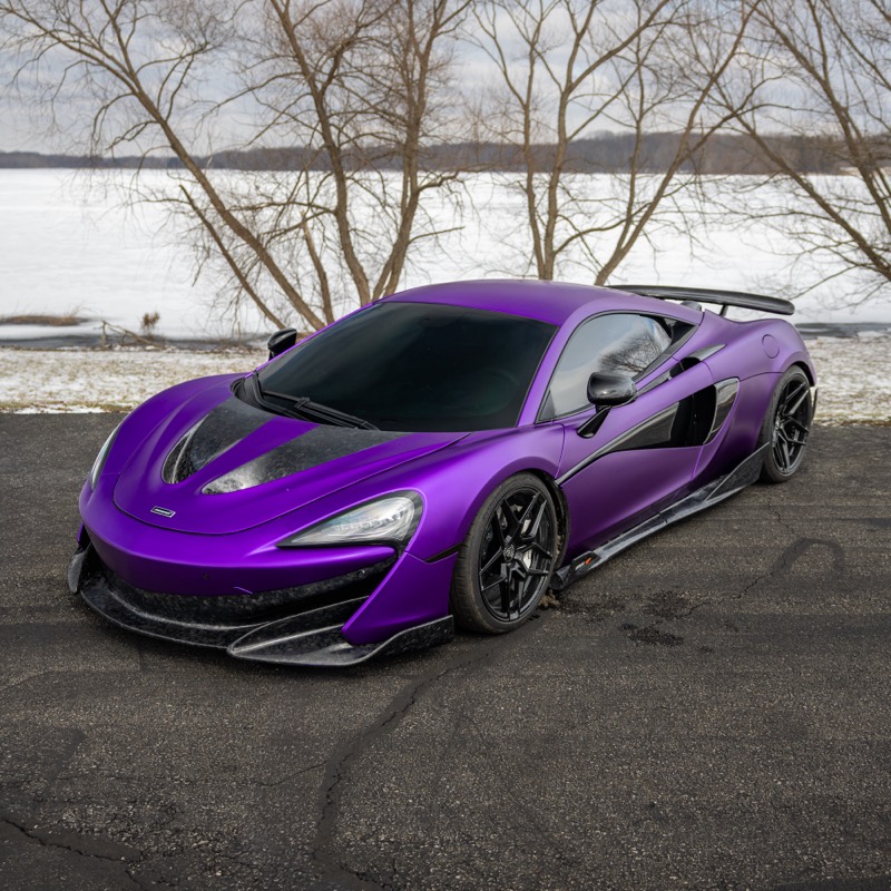 Purple McLaren 570S, front three-quarter view