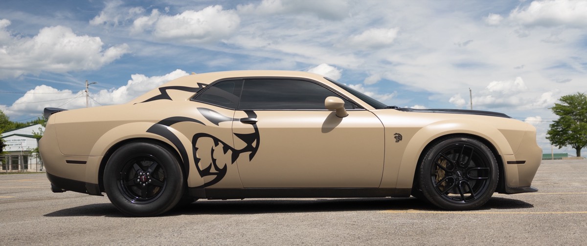 Side view of the Widebody Hellcat, in black and white